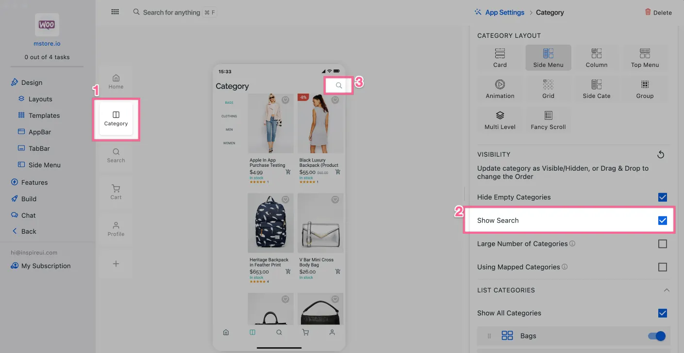 Search Icon on Category Screen